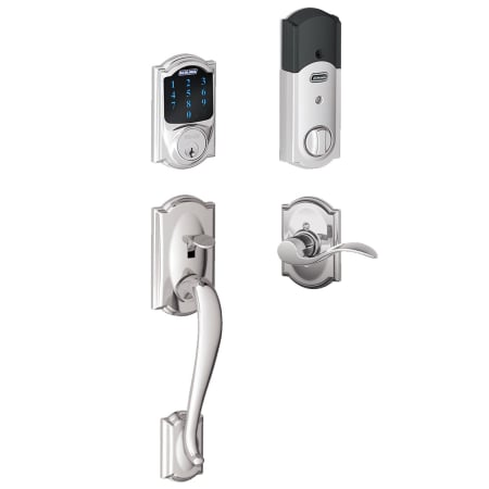 A large image of the Schlage FE469NX-CAM-ACC-CAM-LH Polished Chrome