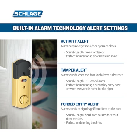 A large image of the Schlage FE469NX-CAM-ACC-LH Schlage FE469NX-CAM-ACC-LH Alarm Features