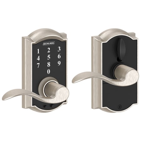 A large image of the Schlage FE695-CAM-ACC Satin Nickel