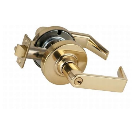 A large image of the Schlage ND93PD-RHO Polished Brass