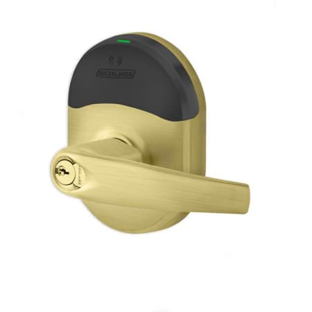 A large image of the Schlage NDE80RD-ATH Satin Brass