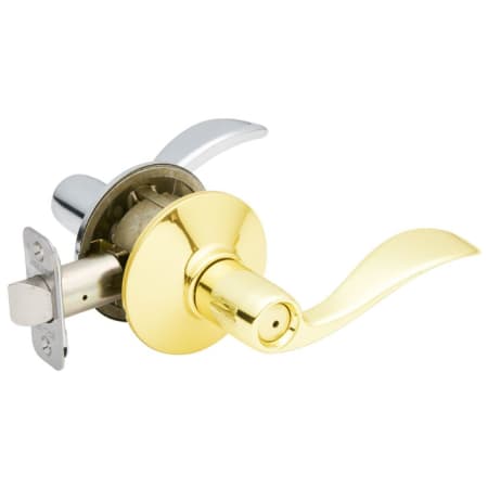 A large image of the Schlage F40-ACC-RH Polished Brass x Polished Chrome