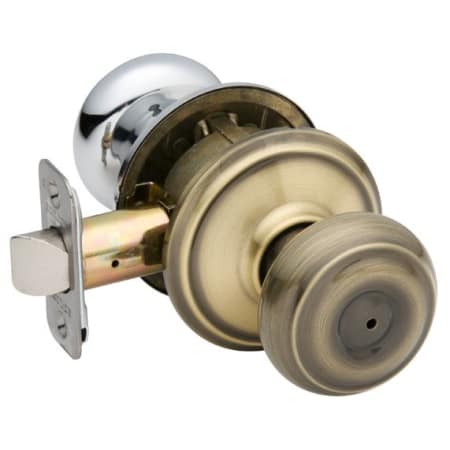 A large image of the Schlage F40-GEO Antique Brass x Polished Chrome