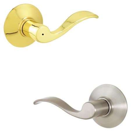 A large image of the Schlage F40-ACC-RH Polished Brass x Satin Nickel