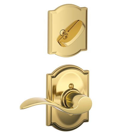 A large image of the Schlage F94-ACC-CAM-RH Polished Brass