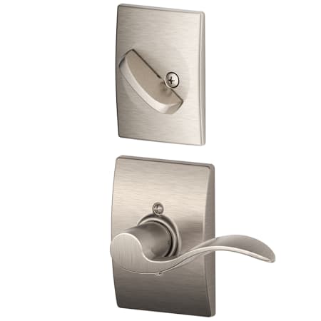 A large image of the Schlage F59-ACC-CEN-LH Satin Nickel