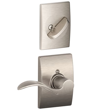 A large image of the Schlage F94-ACC-CEN-RH Satin Nickel