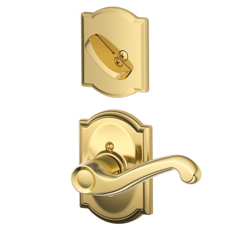 A large image of the Schlage F59-FLA-CAM-LH Polished Brass