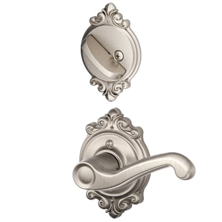 A large image of the Schlage F94-FLA-BRK-LH Satin Nickel