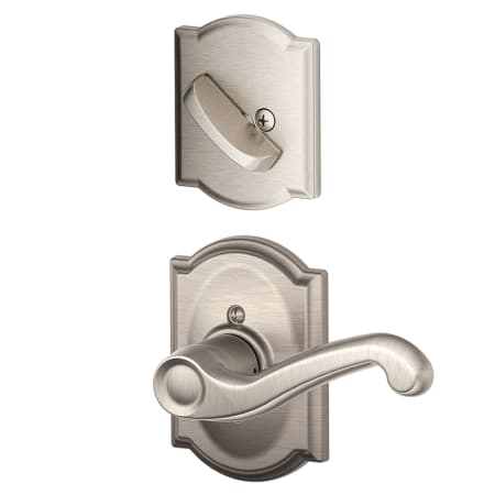 A large image of the Schlage F59-FLA-CAM-LH Satin Nickel