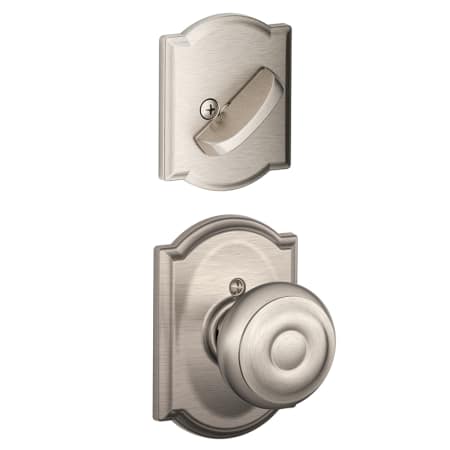 A large image of the Schlage F94-GEO-CAM Satin Nickel