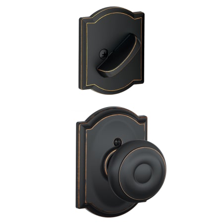 A large image of the Schlage F59-GEO-CAM Aged Bronze