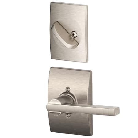 A large image of the Schlage F59-LAT-CEN Satin Nickel