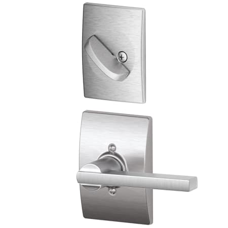 A large image of the Schlage F94-LAT-CEN Satin Chrome