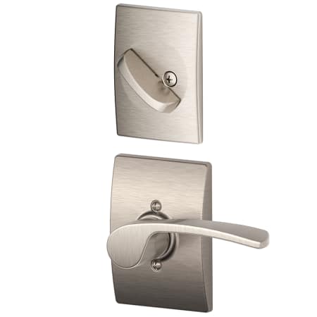 A large image of the Schlage F94-MER-CEN-LH Satin Nickel