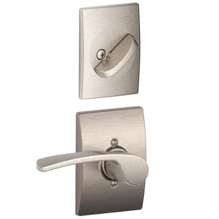 A large image of the Schlage F59-MER-CEN-RH Satin Nickel