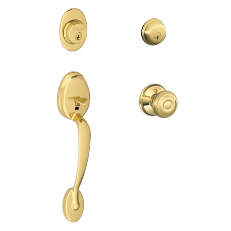 A large image of the Schlage F62-PLY-GEO Lifetime Polished Brass