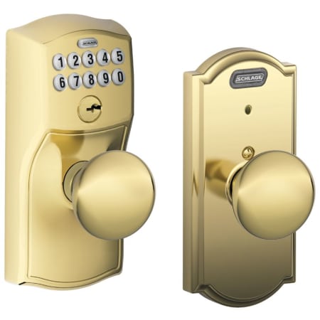 A large image of the Schlage FE576-CAM-PLY Lifetime Polished Brass