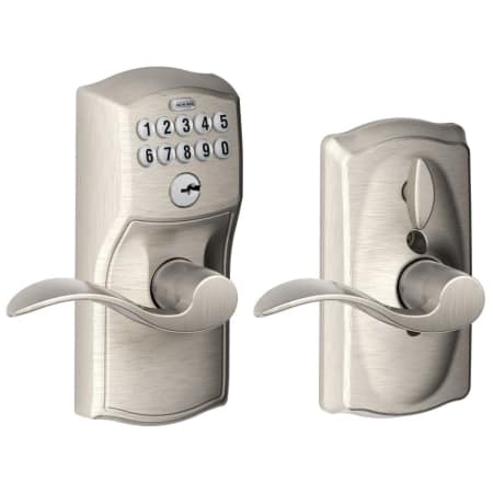 A large image of the Schlage FE595-CAM-ACC Satin Nickel