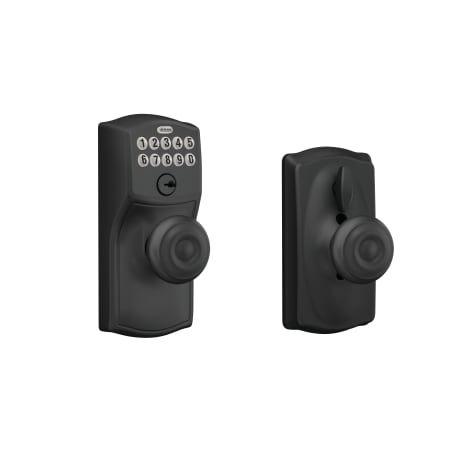 A large image of the Schlage FE595-CAM-GEO Matte Black