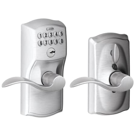 A large image of the Schlage FE595-CAM-ACC Satin Chrome