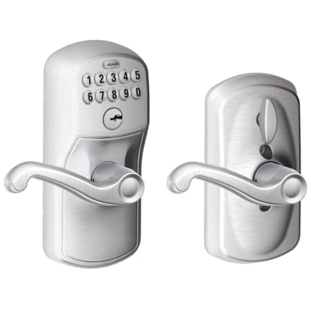 A large image of the Schlage FE595-PLY-FLA Satin Chrome