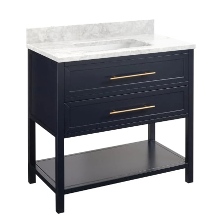 A large image of the Signature Hardware 953331-36-RUMB-0 Midnight Navy Blue / Carrara Marble