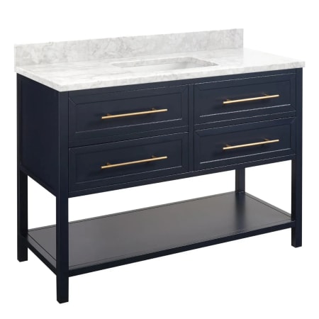 A large image of the Signature Hardware 953331-48-RUMB-0 Midnight Navy Blue / Carrara Marble