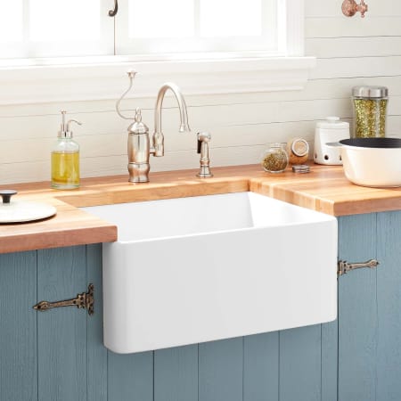 Signature Hardware 393679 White Reinhard 20 Farmhouse Single Basin Fireclay Kitchen Sink Faucetdirect Com Signature Hardware 393679 White, 33 Reinhard Double Bowl Fireclay Farmhouse Sink