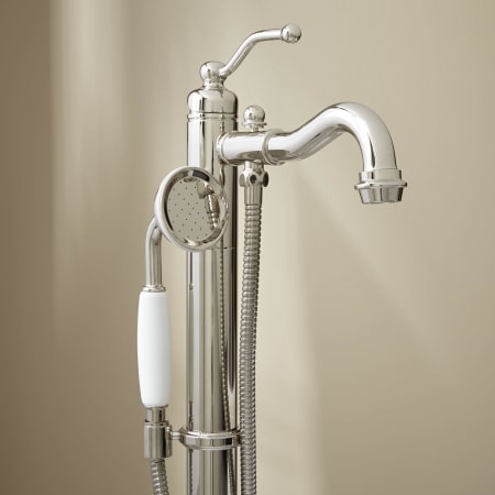 Signature Hardware 401244 Polished Nickel Leta Floor Mounted Tub Filler- Includes Telephone ...
