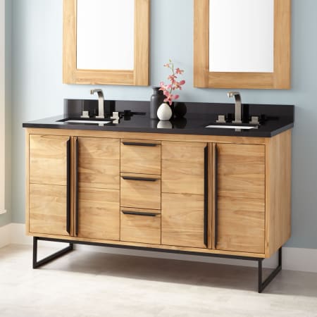 signature hardware teak vanity natural rectangular undermount cael double sinks bathroom vanities sink cabinet storage