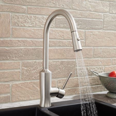 Signature Hardware 433109 Stainless Steel Cason Single Hole Kitchen Faucet with Pull-Down Spray ...