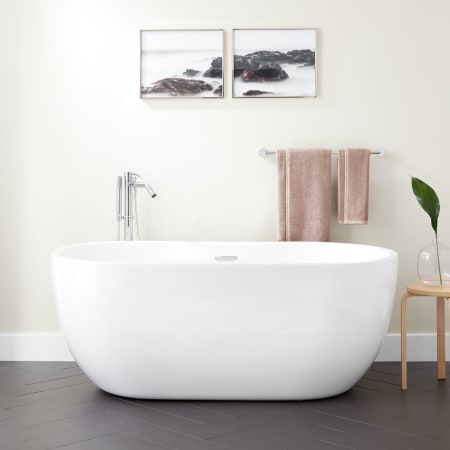 Signature Hardware 445988 White / Chrome Drain Boyce 65" Free Standing Acrylic Soaking Tub with ...