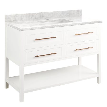 A large image of the Signature Hardware 953332-48-RUMB-1 Bright White / Carrara