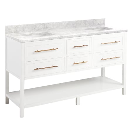 A large image of the Signature Hardware 953332-60-RUMB-1 Bright White / Carrara Marble