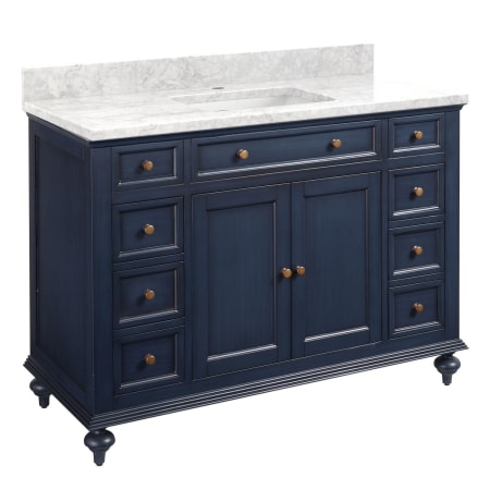 A large image of the Signature Hardware 953301-48-RUMB-1 Vintage Navy Blue / Carrara Marble