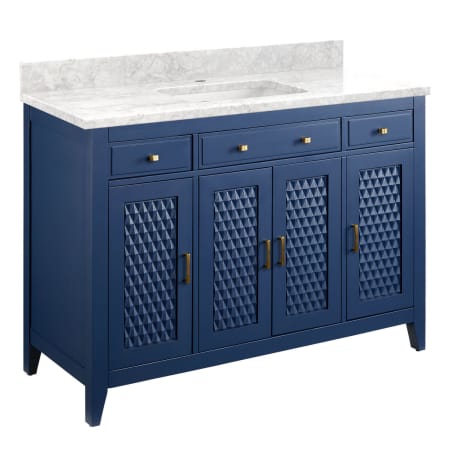 A large image of the Signature Hardware 953339-48-RUMB-1 Bright Navy Blue / Carrara Marble