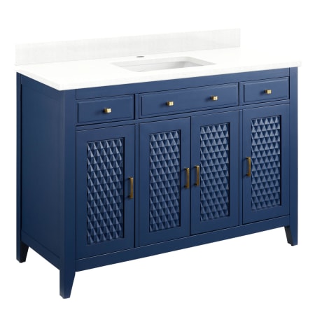 A large image of the Signature Hardware 953339-48-RUMB-1 Bright Navy Blue / Feathered White