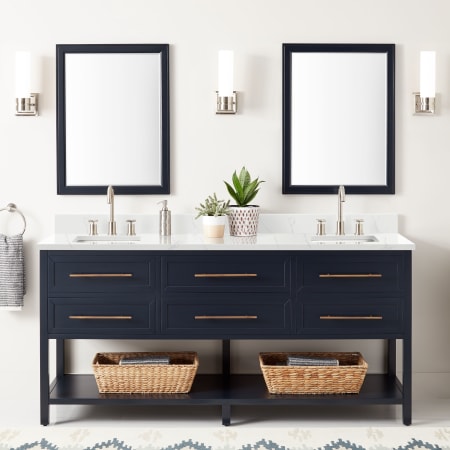 A large image of the Signature Hardware 953331-72-RUMB-8 Midnight Navy / Feathered White Quartz