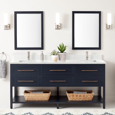 A large image of the Signature Hardware 953331-72-RUMB-1 Midnight Navy / Feathered White Quartz