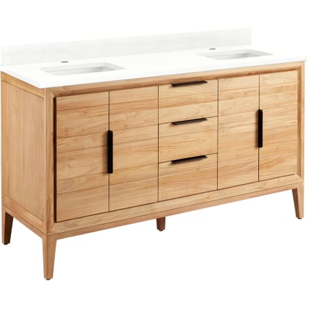 A large image of the Signature Hardware 953343-60-RUMB-1 Natural Teak / Feathered White