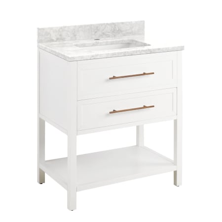 A large image of the Signature Hardware 953332-30-RUMB-1 Bright White / Carrara Marble