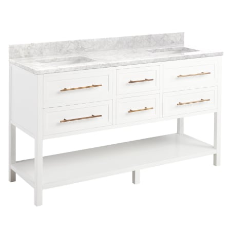 A large image of the Signature Hardware 953332-60-RUMB-0 Bright White / Carrara Marble