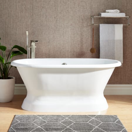 A large image of the Signature Hardware 946152-66-RR White / Brushed Nickel Drain