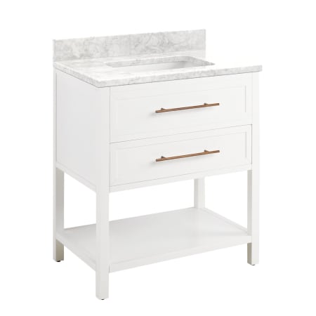 A large image of the Signature Hardware 953332-30-RUMB-0 Bright White / Carrara Marble