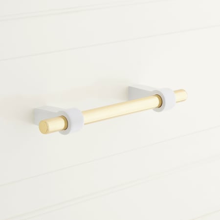 A large image of the Signature Hardware 953013-3.75 White / Polished Brass