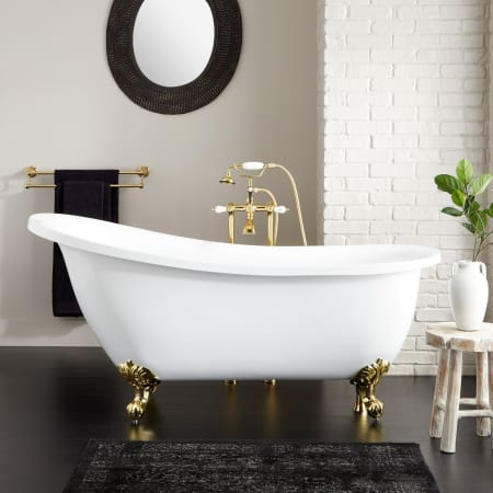 A large image of the Signature Hardware 928279-67-RR White / Polished Brass Feet