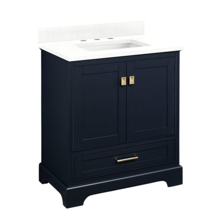A large image of the Signature Hardware 953665-30-RUMB-8 Midnight Navy Blue / Feathered White Quartz
