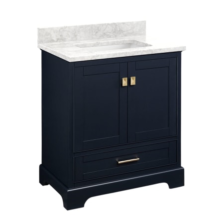A large image of the Signature Hardware 953665-30-RUMB-0 Midnight Navy Blue / Carrara Marble