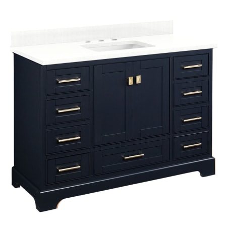 A large image of the Signature Hardware 953665-48-RUMB-8 Midnight Navy Blue / Feathered White Quartz